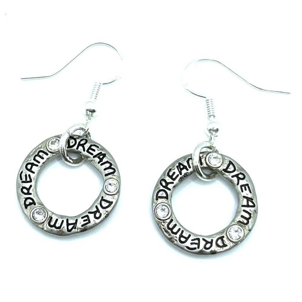 Brighton Art & Soul Dream Hoop Crystals Sayings Silver Custom Earrings